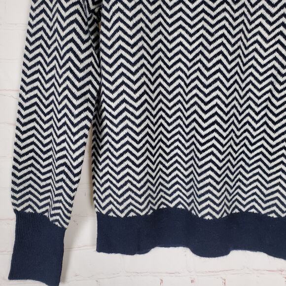 NEW J Crew Button Detail Mockneck Sweater Herringbone XS Blue White Alpaca Blend - Picture 7 of 13